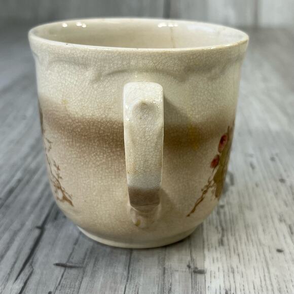 Vintage Brown Cream Red Floral Shaving Mug Cup Decor - Picture 2 of 10